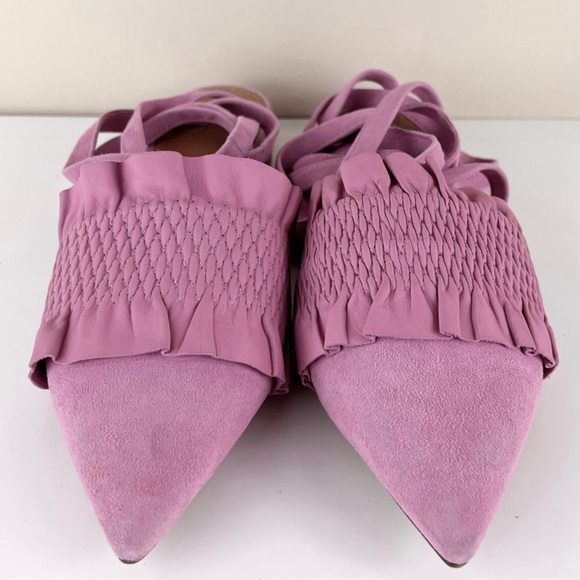TORY BURCH PINK SUEDE ANKLE WRAP MULES - Picture 9 of 12